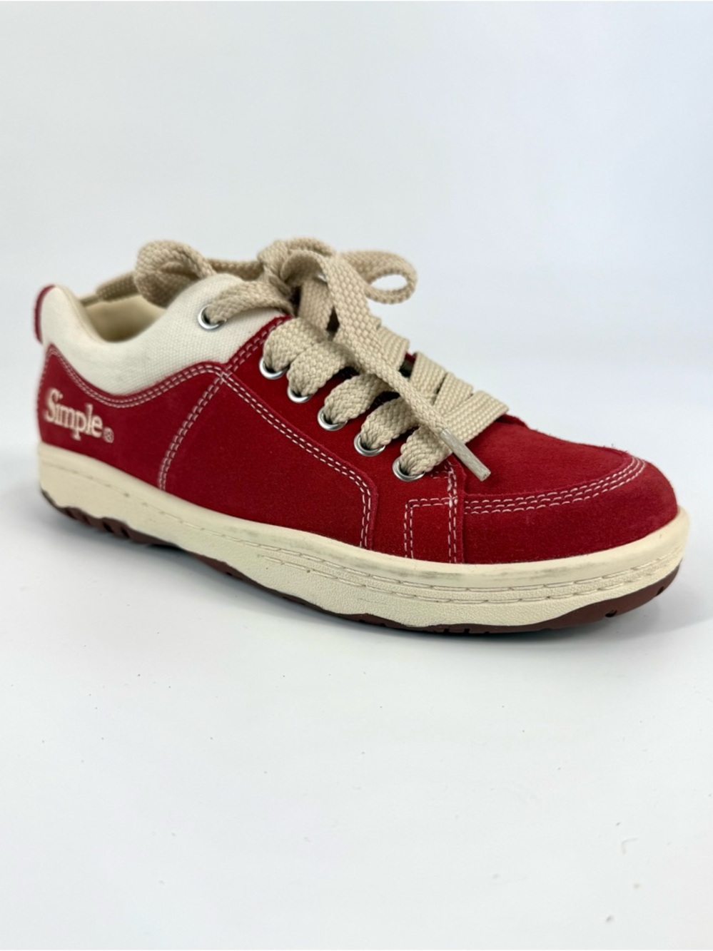 Simple OS (Original Sneaker) Suede Low Top Tennis Shoes, Cherry/Beige, Size 7